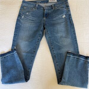 Ag Adriano Goldschmied Blue Distressed Ankle Jeans